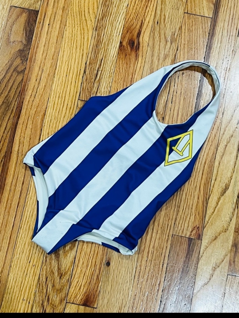 The Animals Observatory Blue and White Striped Kids One-Piece Swimsuit